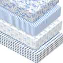Peryiter 4 Pack Crib Sheets Blue Bow Soft Baby Bed Sheet Set 52'' x 28" Nursery Crib Sheets for Standard Bed Toddler Mattress Nursery Decor Boys Girls Kids