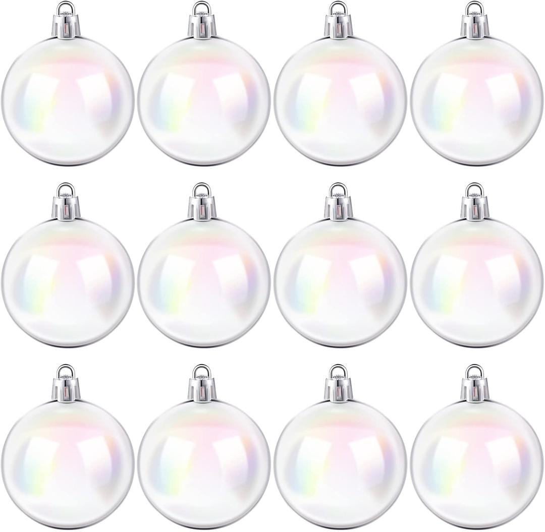Jutom 48 Pcs Christmas Iridescent Ornaments Ball Clear Plastic Bubbles Cauldron Halloween Hanging Ornament Balls Bulk Wedding Decorative Rainbow Hanging Craft for DIY Witch Magic Pot (1.18 Inch)