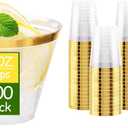 Ciaell 300PCS Gold Plastic Cups  9Oz Heavy Duty Plastic Cups  Gold Rimmed Disposable Cup  Disposable Clear Wine Cup with Gold Rim for Party & Wedding