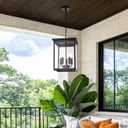 5 Lights Outdoor Pendant Light, Black Outside Chandelier, Exterior Hanging Fixture, Ceiling Mount with Clear Glass Shade Hanging Lantern Light Adjustable Pendant Light for Outdoor Hallway