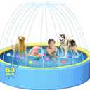 63in Sturdy Dog Pool with Sprinkler, 2-in-1 Non-Slip Kiddie/Kids Pool Hard Plastic, Foldable Dog Sprinkler Pools for Large Dogs, Portable Pet Swimming Pool for Summer Outdoor Backyard (Yellow)