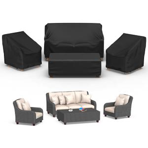 Mrrihand Patio Furniture Covers, 4 Piece Outdoor Furniture Cover Waterproof includ Ourdoor Sofa Cover, 2 Chair Covers, Coffee Table Cover with Windproof Buckle Strap and Adjustable Drawstring, 52"L*30"W*31"H