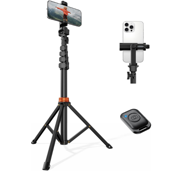VIMOSE 66" Phone Tripod, Tripod for iPhone with Remote & Phone Stand, Extendable Cell Phone Tripod for Video Recording, Ultimate Tripod & Monopod Accessories for iPhone/Android, Clamp Mount