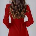 GOBLES Women's Elegant Fall Long Sleeve Boat Neck High Waist A-line Cocktail Dress (Red, M)