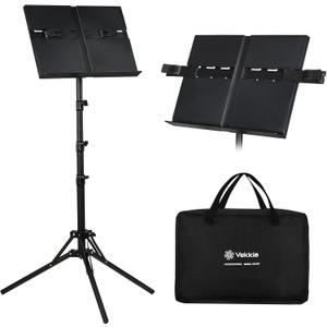 Vekkia Music Stand - Lightweight and Portable, Adjustable Panel Extension Clip, Oversized Carrying Bag, 64 In, Foldable, Easy Installation for Outdoor, Travel & Practice (Black)