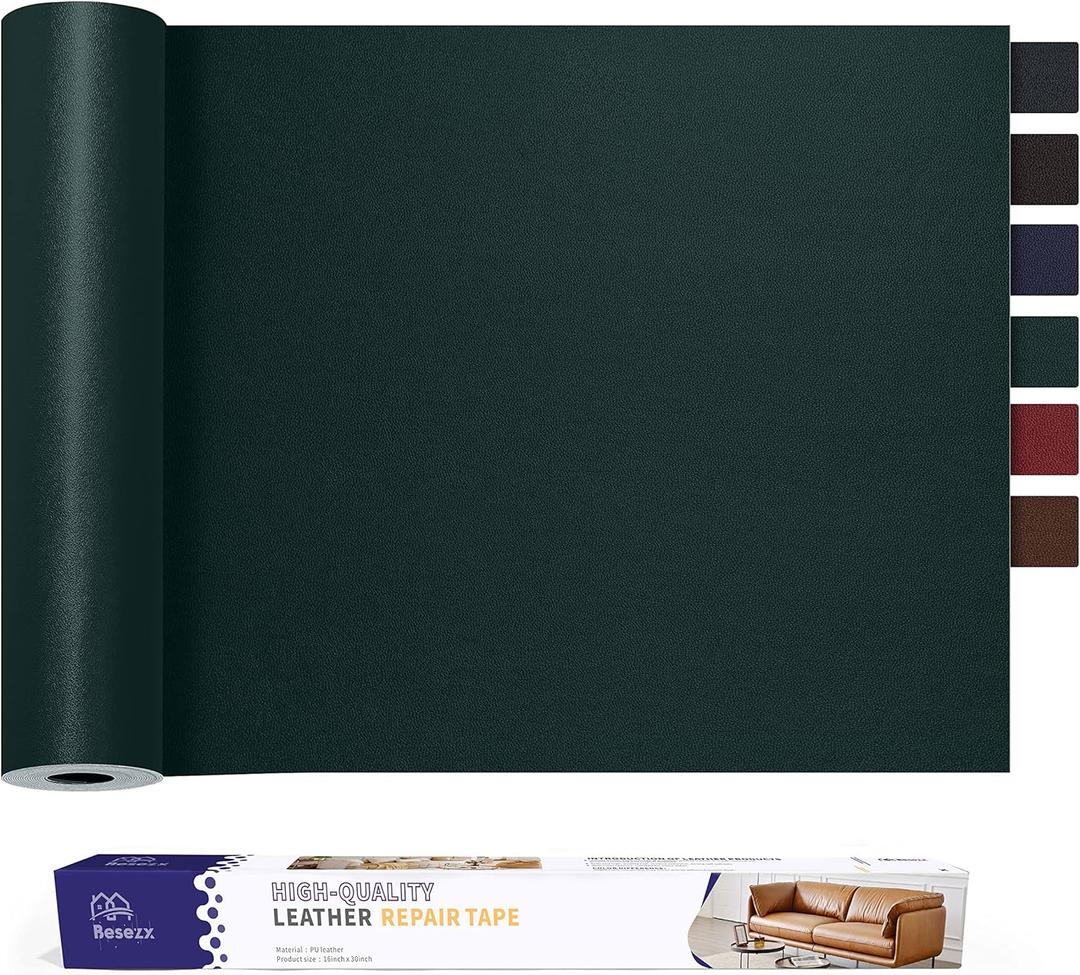 Leather Repair Patch Tape Kit, Self Adhesive Leather Repair for Furniture, Couch, Sofa, Car Seats, Office Chair, Vinyl Repair Kit.30inx16in (Green)