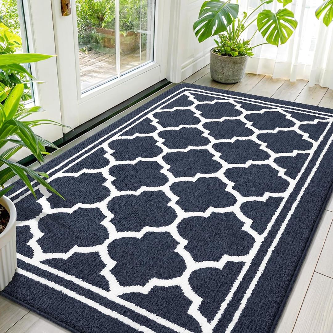 Buganda Indoor Door Mat, Dirt Resistant and Absorbent Entrance Mat, Easy to Clean, Low Profile Inside Floor Mat Doormat for Entryway (59x35 inches, Navy Blue)
