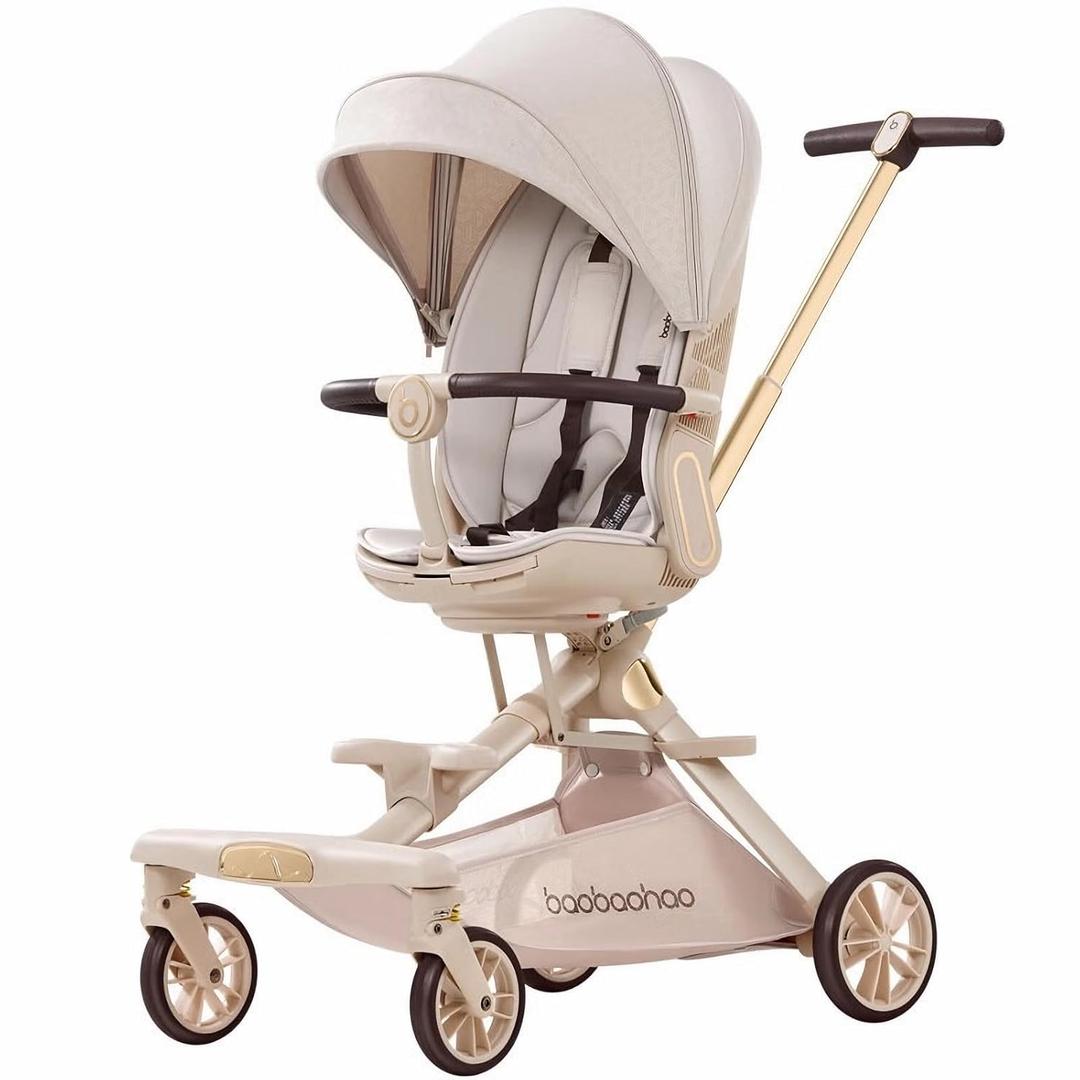 Lightweight Folding Stroller Wagon for Baby & Toddler Travel, 360 Reversible Seat, Adjustable Canopy with Storage Basket, Airplane-Friendly Compact Umbrella Stroller (Milk Brown)