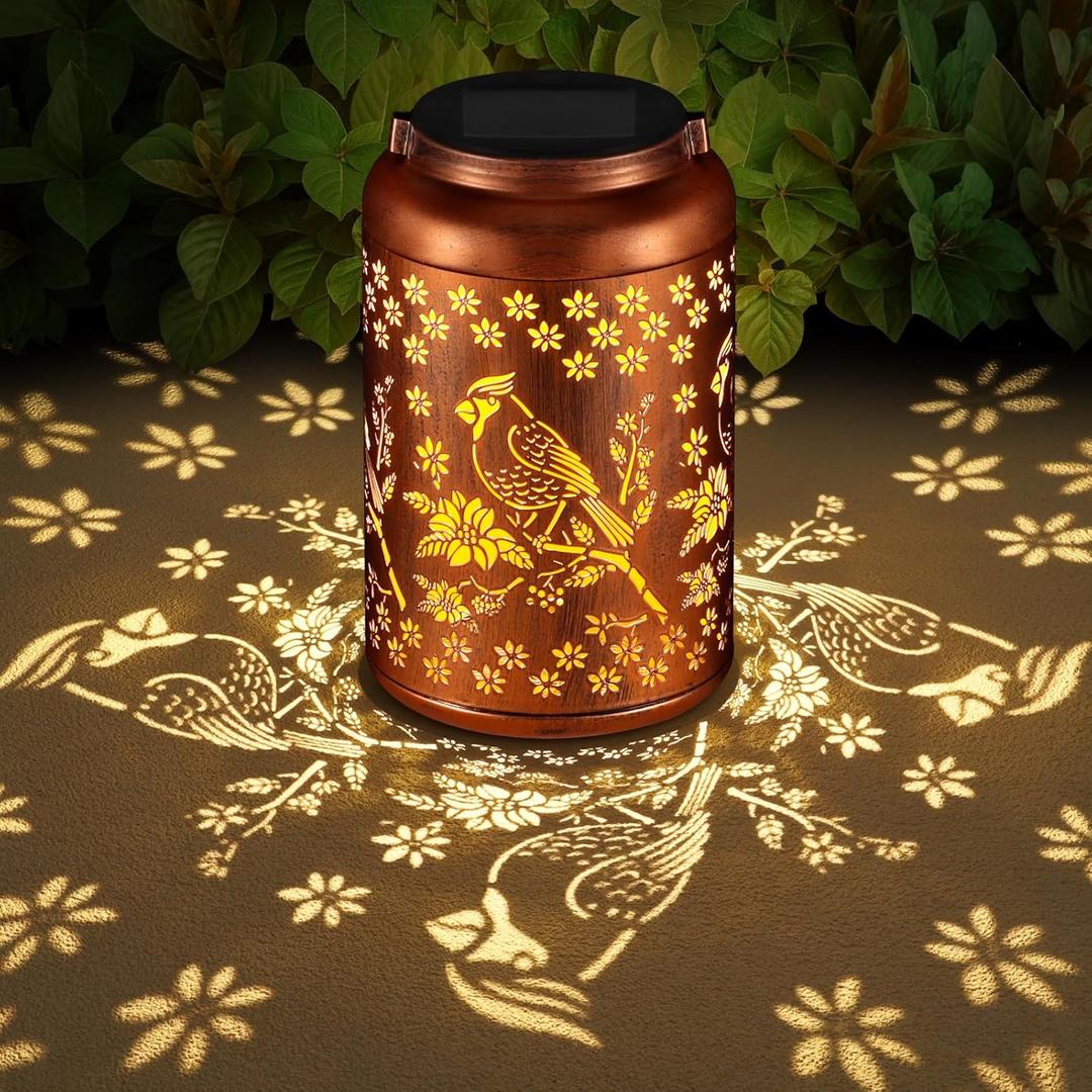 Cardinal Solar Lanterns Outdoor Waterproof Garden Decor, Christmas Cardinal Birthday Gifts for Women Mom Grandma,Hanging Metal Solar Lanterns LED Decoration(01-Red Bird)