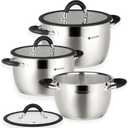 Daniks Orlando 6-Piece Stainless Steel Induction Cookware Set  Dishwasher Safe Pots with Heatproof Handles, Glass Lids, Measuring Scale, Silver