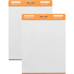 Amazon Basics Sticky Easel Pads for Presentations, Brainstorming, Classroom Use, Bleed-Resistant, Easy to Hang, 25 x 30 in, White, 2-Pack