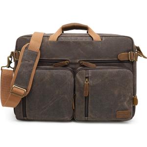 CoolBELL Laptop Messenger Bag Vintage Shoulder Bag Convertible Backpack Retro Briefcase Versatile Travel Bag Fits 17.3 Inch Laptop For Men Business (Waxed Canvas Brown)
