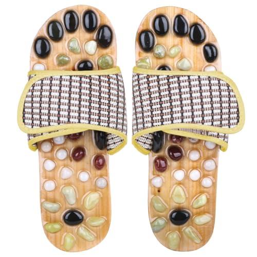 Acupressure Massage Slippers with Earth Stone, Therapeutic Reflexology Sandals for Health Pressure Point Acupoint Massager Shiatsu Arch Sore Feet Pain Relief and Wellness Gifts, Fit Women 6-7 Size