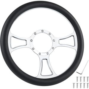 YHK 14 inch Universal 9 Hole Racing Steering Wheel Aluminum 3 Spokes Leather 9 Bolt Racing Steering Wheel Fit for Most 1967-94 GM Cars