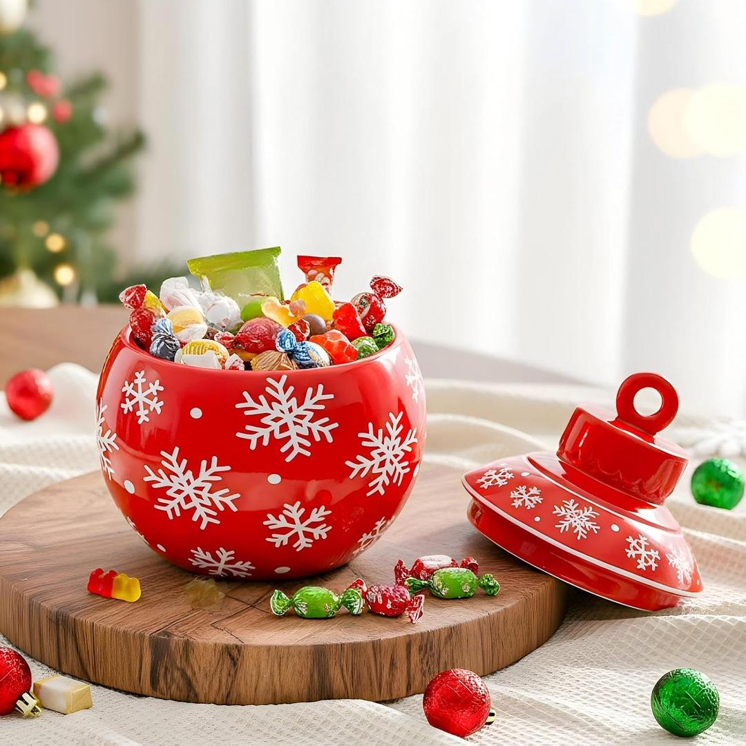 Jetec Ceramic Christmas Candy Jar with Lid Christmas Ornament Cookie Jar Decorative Xmas Holiday Storage Container for Treats Tea Sugar Xmas New Year Gift Festive Kitchen Counter Decor