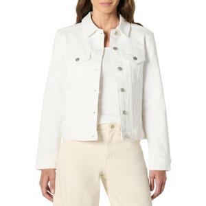 Amazon Essentials Women's Regular-Fit Low Stretch Denim Button-Front Trucker Jacket, White, Small