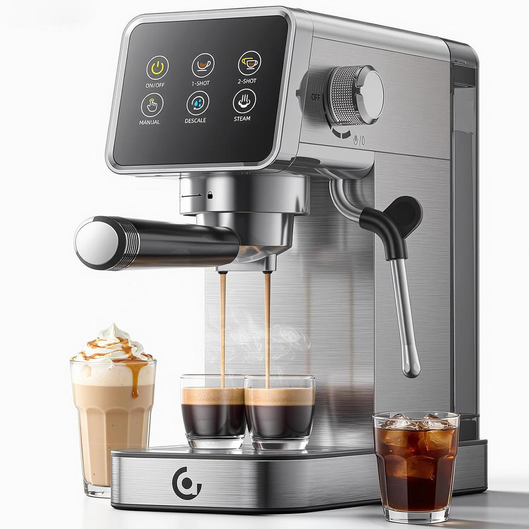 20 Bar Espresso Coffee Machine with LED Touch Screen, Espresso Maker with Self-Cleaning Function & Milk Frother, Compact Cappuccino & Latte Maker for Home and Office