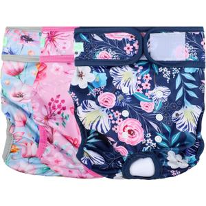 Wegreeco Washable Reusable Premium Dog Diapers,Pack of 3,Small Dog Puppy & Doggy Diapers Female,Dog Period Panties Diapers Female in Heat (Medium (12"-15" Waist), Flower-2)