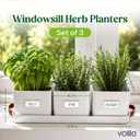 volila Herb Planter Indoor - Set of 3 Warmstone Indoor Herb Garden Pots for Plants with Leather Handled Tray - Window Sill Plant Shelf - Herb Pots with Drainage Holes and Labels