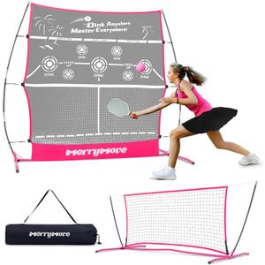 Pickleball Rebound Net for Practice: Pink Pickleball Net Training Aid for Launcher Portable for Outdoor Backyard Driveway - Pickle Ball Gifts for Women Teens Adults