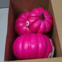 Cinnvoice 3 Pcs Breast Cancer Awareness Decorations Artificial Pumpkins Bulk Faux Foam Pumpkins with Pink Ribbon Pattern for Fall Halloween Table Decor (Hot Pink,4.33 Inch, 6.3inch, 7.87inch)
