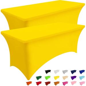 Smiry 2 Pack Spandex Table Cloth 5FT, Elastic Fitted Stretch Tablecloths for Rectangle Tables, Washable Table Cover for Outdoor, Wedding, Banquet & Parties (Yellow, 60Lx30Wx30H Inch)