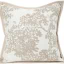 Croker Horse 18x18'' inches Throw Pillow Cushion Covers - White Beige Embroidery Pine Tree Luxury Modern Style Couch Sofa Pillow Cover for Living Room Bedroom