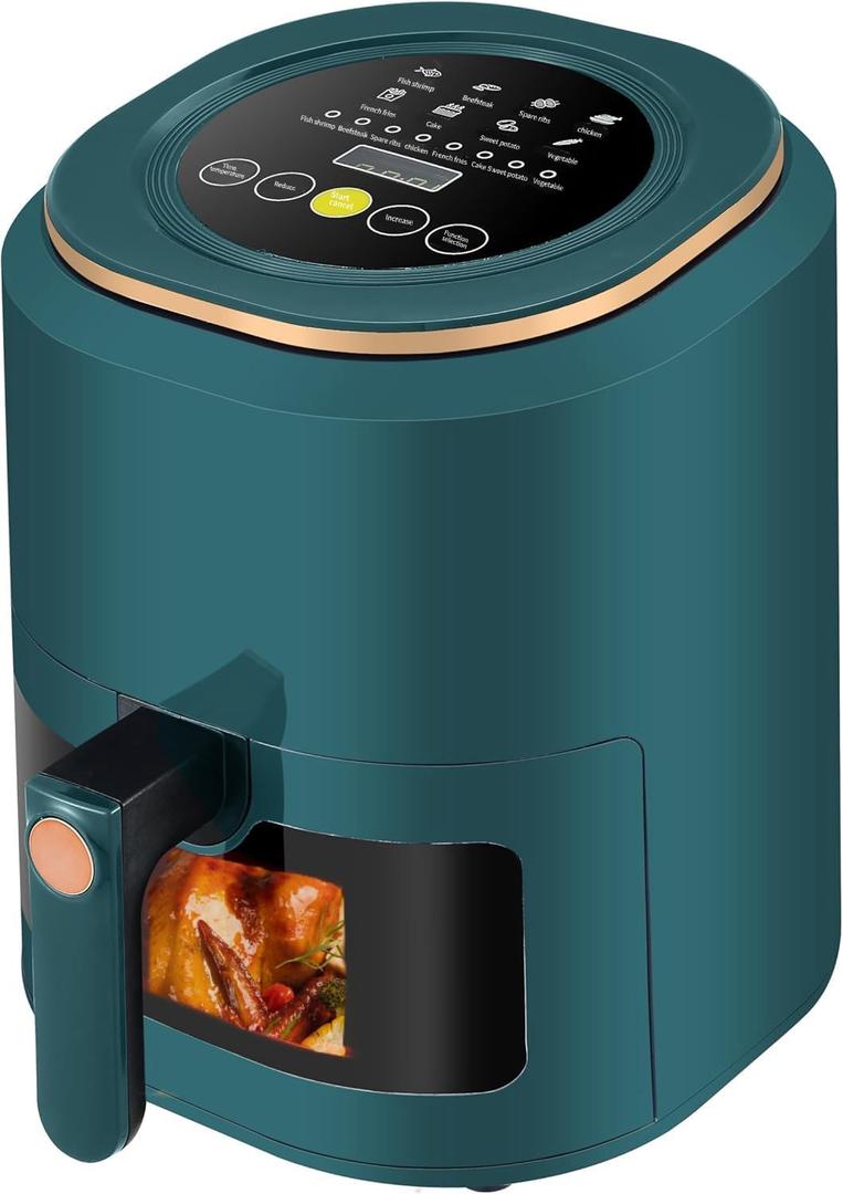 Air Fryer 7QT 6-in-1, 10 Cooking Presets, Stainless Steel, 1500W, Oilless Oven, Healthy Cooker, Compact, Air Fryer with Window Visible (Green)