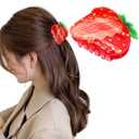 Hapdoo 1pc Strawberry Hair Clips, Small Cute Strawberry Hair Accessories Hair Clip for Women Half Ponytail, Mini Fun Fruit Hair Claw Clips Strawberry Gifts