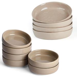 famiware Mars Pasta Bowls Set of 4 and Milkyway 4oz Dipping Bowls Set of 6, 10 Pieces Dinnerware Sets, Cinnamon Brown