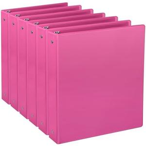 CIXILDTS 3 Ring Binders, Standard Round Ring Binder Fit Letter Size Paper, Presentation 1-Inch Binders, 5-Pack, Pink
