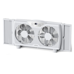 shinic Twin Window Fan, 9-Inch Blades Reversible Airflow, Thermostat Control, 3 Speeds, 3 Functions, 23.8"-37" Expandable Width, Window Exchaust Fans for Home Bedroom, ETL Certified