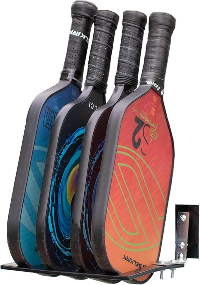Pickleball Paddle Rack - Pickleball Holder  Holds 4 Paddle with Option to add More. Heavy-Duty Paddle Holder All Weather. Easy Instalation Hardware Included.