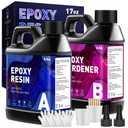 Epoxy Resin 17OZ, Crystal Clear Epoxy Resin Kit, Not Yellowing, Bubble Free, Self-Leveling, Coating & Casting for Jewelry Making, DIY Art Crafts, Molds, Beginners, Starter Kit (8.5OZ x 2)
