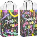 DjinnGlory 36 Pack Small-Size Black Paper Gift Bags with Handles (Let's Glow Party) and 36 White Tissue Paper for Themed Birthday Parties, 9x5.5x3.15 Inch