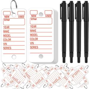 500 Pcs Key Tags with Labels Car Dealership Key Tags with Rings Blank Shop Labels and 4 Pens for Office Car Shop Automotive Supplies (White)