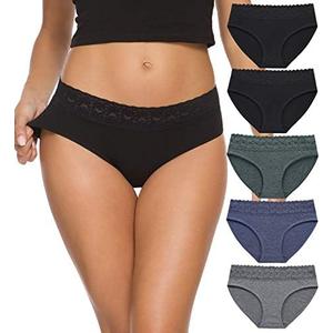 GNEPH Hipster Panties for Women Underwear Lace Bikini Hip-huggers Panties 5 Pack(218S-Black)