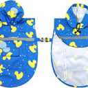 NACOCO Large Dog Raincoat Adjustable-Pet Rubber Ducks Yellow Water Proof Clothes Lightweight Rain Jacket Poncho Hoodies with Strip Reflective Blue (Blue L, Yellow Duck)