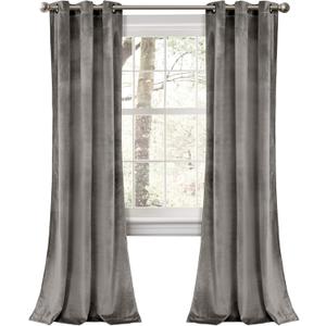 Lush Decor Prima Velvet Curtains Color Block Light Filtering Window Panel Set for Living, Dining, Bedroom (Pair), 38" W x 84" L, Gray