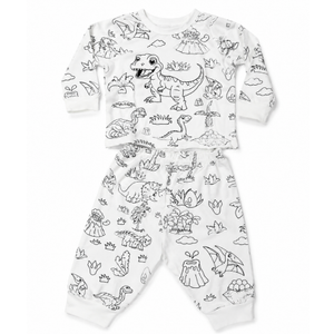 Set of 2 Kids Coloring Pajamas with Markers - Soft Bamboo Viscose 2-Piece Unisex PJs Set, Snug Fit Color Your Own Pajamas, 4Y