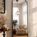 GLSLAND 21"x56" Petal Arched Black Full Length Mirror  Wall Hanging or Floor Mirror, Modern Aluminum Frame, Decorative Arch Mirror for Bedroom, Bathroom, Entryway, Living Room