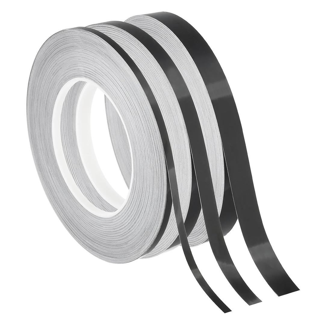 PATIKIL Metalized Polyester Film Tape 3/16" 3/8" 9/16", 3 Pack 55 Yards Metallic Decor Tape Glossy Black Adhesive Mirror Tape for Detailing Accent Wall Graphic Arts Boat Trim Walls
