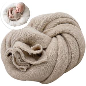 Newborn Posing Wrap Newborn Photography Props Soft Stretch Knit Blanket Handmade Wrap for Baby Boys Girls Photoshoot (Sand)