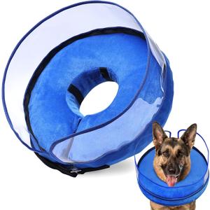 BARKLESS Dog Cone, Inflatable Dog Cone After Surgery for Large Breeds, Soft Surgery Collar with Enhanced Anti-Licking Guard Shield for Pets, Patented Protective Donut Collar (L (Neck: 14"-18"), Blue)
