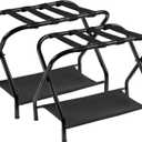 Heybly Luggage Rack for Guest Room, Pack of 2, Steel Folding Suitcase Stand with Storage Shelf for Bedroom, Hotel, Foldable Steel Frame, Guest Room 26.2" L x 14.4" W x 20.5" H, Black HLR004B2