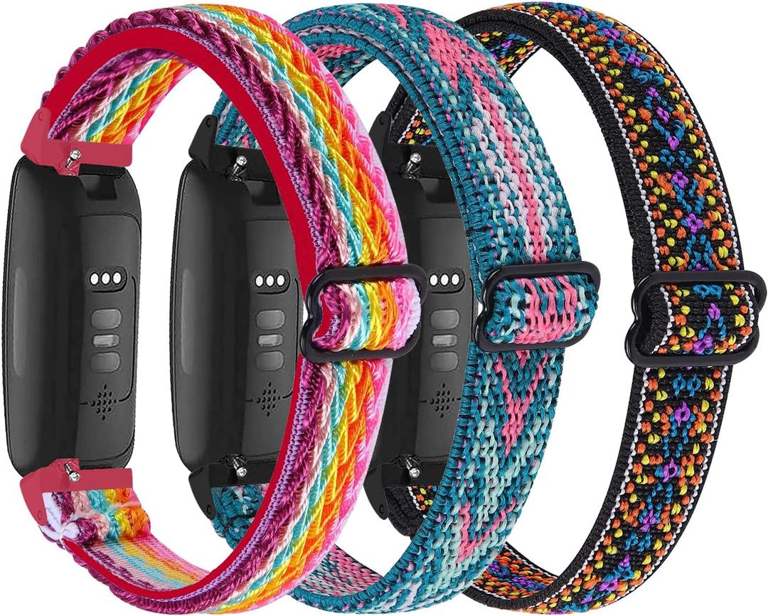 3-Pack Elastic Nylon Bands Compatible with Fitbit Inspire 3/Inspire 2/Inspire HR/Inspire, Breathable Adjustable Replacement Stretchy Nylon Loop Wristband Sport Strap for Woman Man