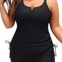 Women's Plus Size Tankini Swimsuit - Two Piece Bathing Suit with Shorts 2025 V-Wired Tummy Control Swimwear (Black)