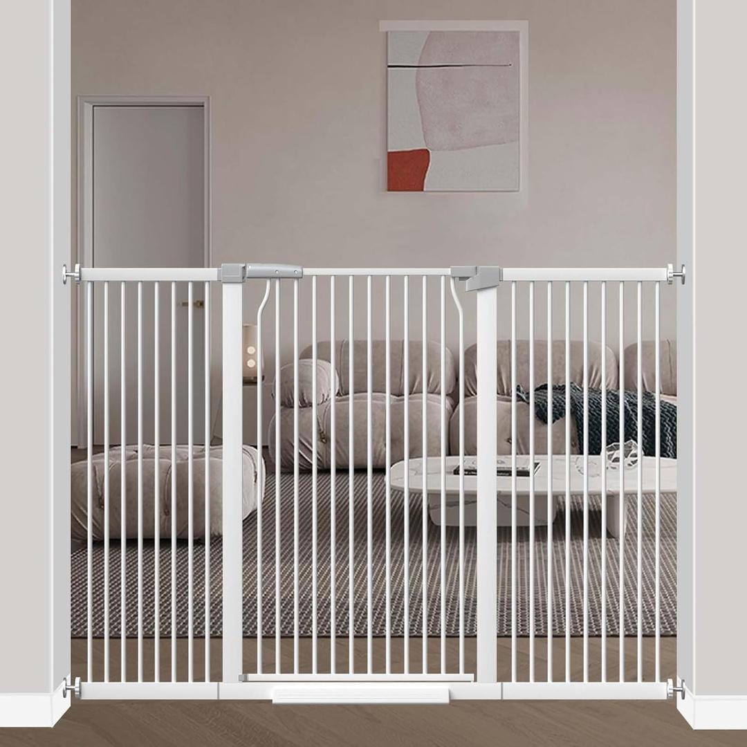 40.5" Extra Tall Baby Gate for Doorways, Extra Wide 60.3"-62.9" Large Dog Pet Gate for Stairs Indoor Outdoor Adjustable Safety Child Toddler Gate Metal Puppy Barrier Walk Throughs for Kids, White