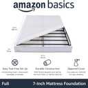 Amazon Basics Sturdy Smart Box Spring Bed Base, 7-Inch Height Mattress Foundation, Tool-Free Easy Assembly, Full, 74" x 53" x 7", White