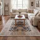 Kuden 6x9 Area Rug, Machine Washable Living Room Rug, Vintage, Non-Slip
